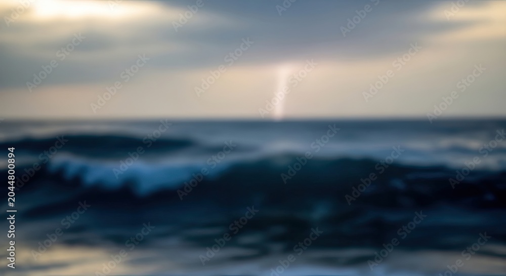 Fototapeta premium Dramatic Lightning Strike Over Choppy Ocean Waves Under a Cloudy Sky at Dusk.