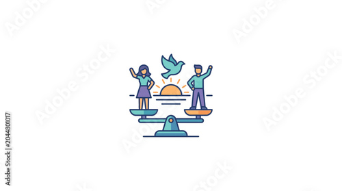 Quadro su tela Gender Equality Concept with Man and Woman on Balanced Scales