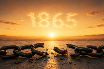 Broken Chain 1865 Juneteenth Emancipation Sunrise Freedom Concept