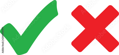Tableau sur toile Green check mark and red cross mark symbols for choice and decision making