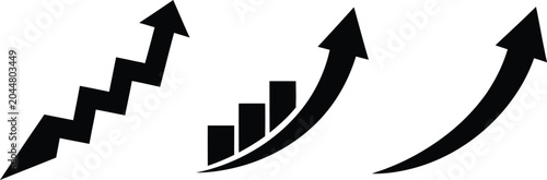 Принти на полотні Set of black growth arrows and rising bar chart icons for business and finance p