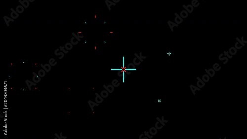 Abstract HUD motion graphics elements featuring cyan and red crosshairs and circular shapes popping on a black background with alpha channel for transparent video overlay and UI design