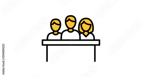 Group of people sitting behind desk icon vector
