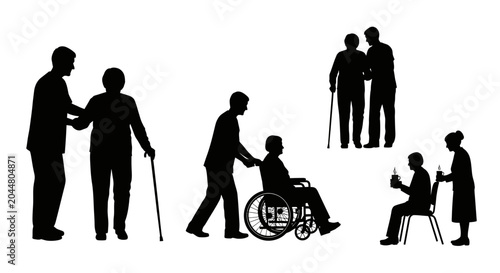 Foto People with disabilities and assistants.