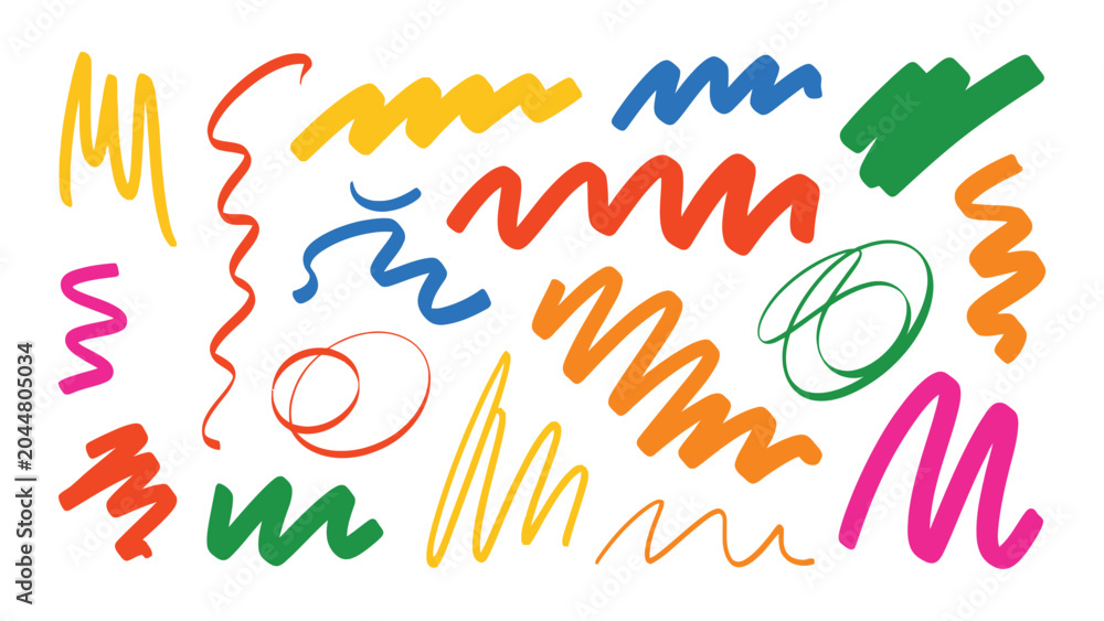 Obraz premium Colorful squiggles and swirls on white background for creative design