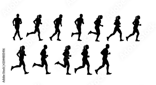 Obraz na płótnie People Running Silhouettes in Motion Sequence.