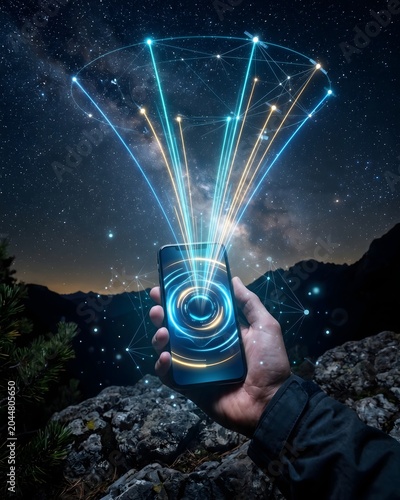  Smartphone Connected to Global Satellite Network in Remote Nature Concept