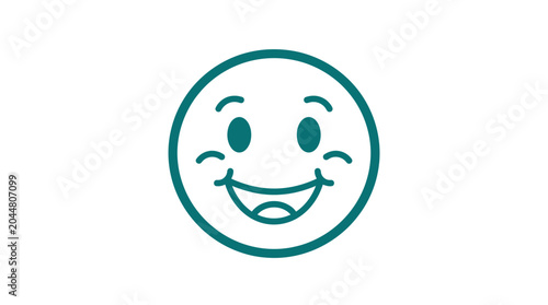 Foto Happy Face Icon, Joyful Smile, Cheerful Emoji, Simple Line Art