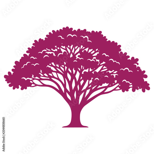 Vibrant purple tree illustration with dense foliage isolated on a white background