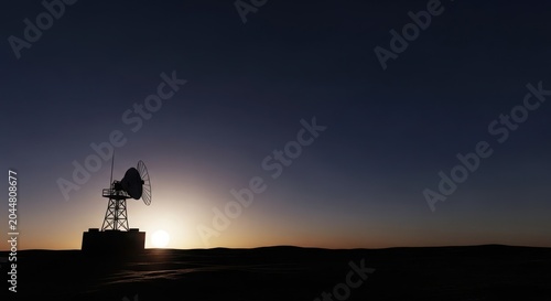 A lone orbital station on an alien planet's horizon at twilight.