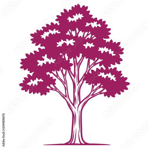 Vibrant purple tree illustration with dense foliage ideal for design and art projects