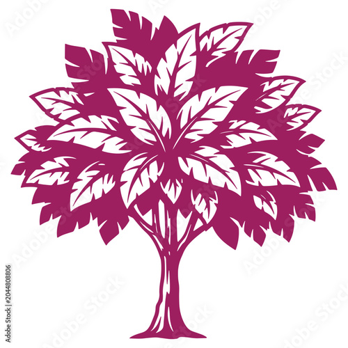 Vibrant purple tree silhouette stylized leafy branches nature illustration design