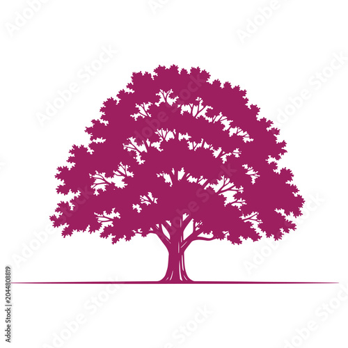 Vibrant purple tree silhouette lush foliage isolated on white background nature illustration
