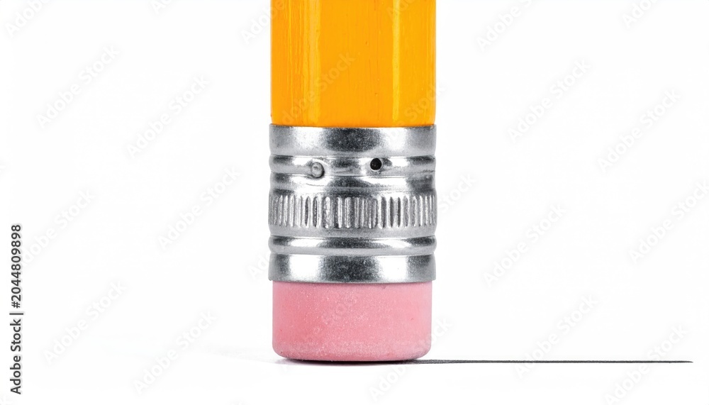 Obraz premium Close-up of a pencil eraser removing a thin line on a white surface