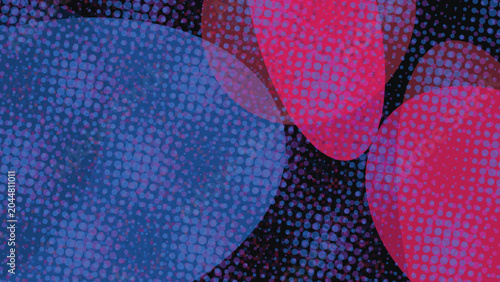 Fotografie Vibrant abstract composition with blue and red circles on black background with