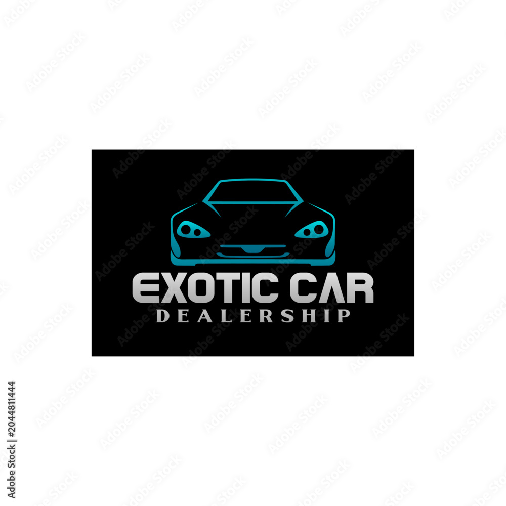 Obraz premium Exotic car and supercar dealership logo design featuring a conceptual sports vehicle icon silhouette on a black background. Vector illustration.