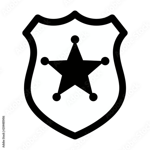 Sleek vector of a police badge featuring a five-pointed star inside a shield-shaped emblem.