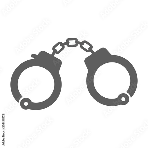 Sleek vector of pair of connected handcuffs with a chain linking the two metal cuffs.