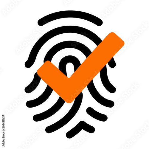 Vibrant orange vector checkmark cutting through a black wi-fi signal symbolizing strong and secure internet connection