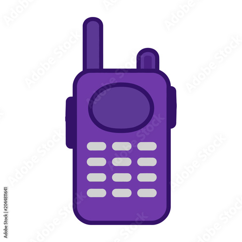 Sleek vector of a purple two-way walkie-talkie radio with an antenna and keypad design.