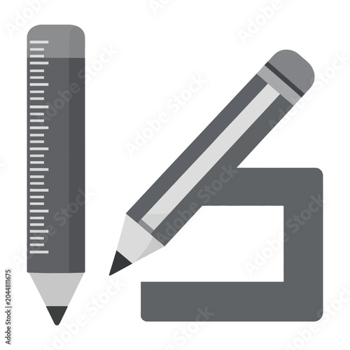 Sleek vector of pencil with a built-in ruler placed next to a set square for drafting and design purposes