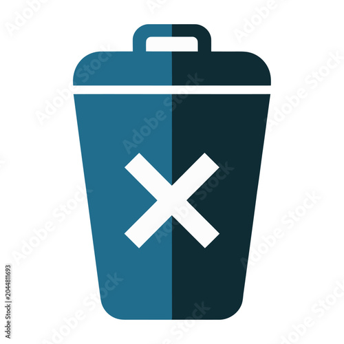 Sleek vector of closed trash bin with a white cross symbol indicating prohibition or no disposal allowed