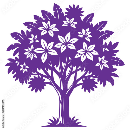 Vibrant purple tree with starshaped leaves isolated on a transparent background perfect for design projects
