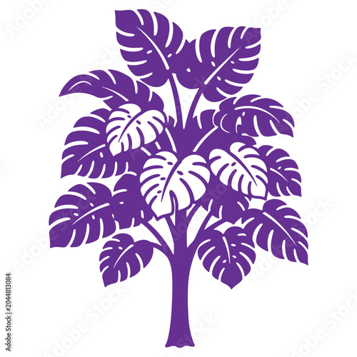 Vibrant Purple Tropical Plant Illustration with Large Leaves Perfect for Design and Decoration