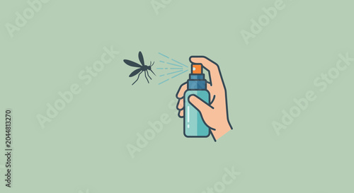 Canvastavla Hand Spraying Insect Repellent on Mosquito Vector Illustration