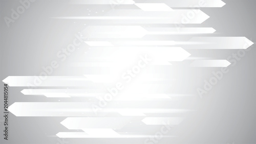 Billede på lærred Abstract futuristic background with white geometric shapes and light streaks