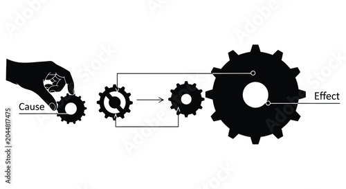 Foto Illustration depicting a series of gears demonstrating cause and effect