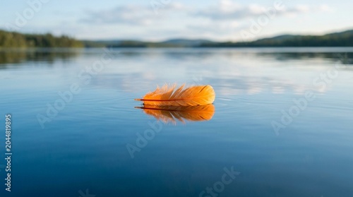 Single Orange Feather on Water