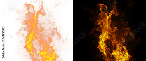 Bild auf Leinwand Realistic fire flames on black and white backgrounds, blazing orange fire sparks