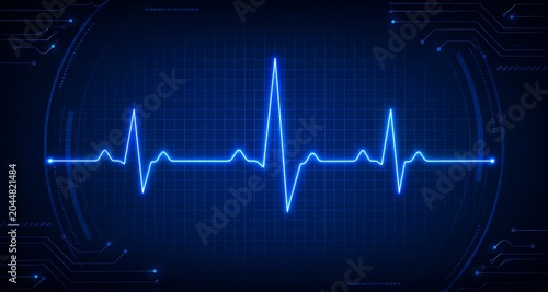 Futuristic ECG Heartbeat Monitor Background with Digital Medical Technology Interface