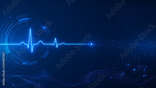Digital Healthcare Technology Background with ECG Heartbeat Line and Medical Data Network