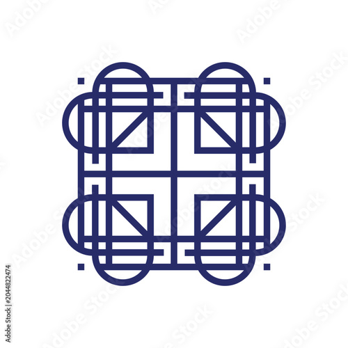 Elegant Blue Geometric Pattern Logo Ornament With Interlocking Squares And Circular Accents