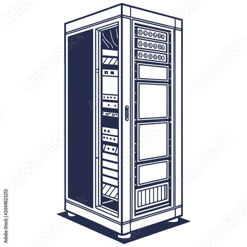 server cabinet with network cables and patch panel vector silhouette laser cutting engraving