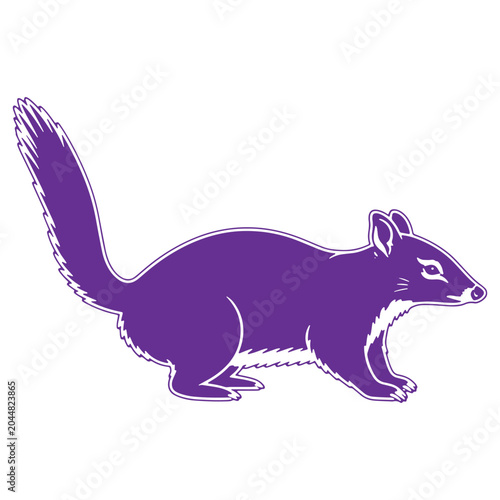 Stylized purple rodent with a bushy tail and pointed ears shown in profile with a thick white outline isolated on a clean white background representing a simple graphic icon
