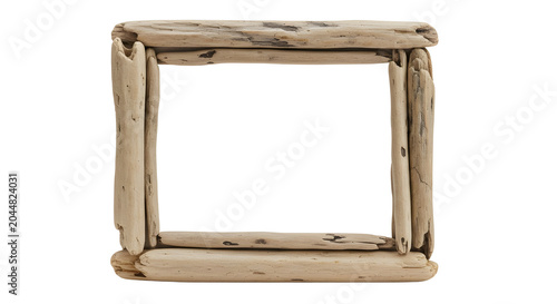 Natural Light Brown Driftwood Square Frame Isolated on White Background