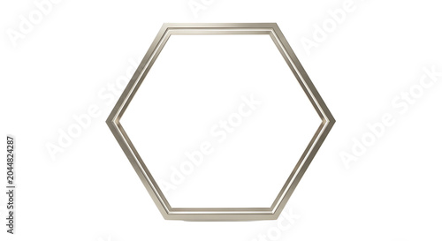 Empty Silver Hexagon Frame Isolated on White Background