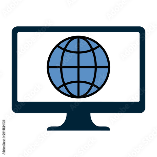 Sleek vector of computer monitor displaying a globe symbolizing global connectivity and digital communication