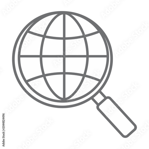 Sleek vector of magnifying glass examining a globe representing global search or exploration.