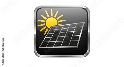 Solar Panel and Sun Icon on Black Square Button