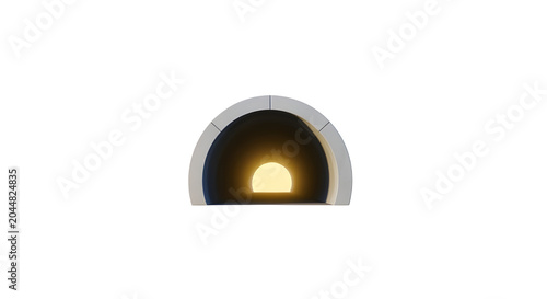 Minimalist White Arch Tunnel with Glowing Yellow Light on White Background