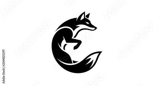 Canvastavla Minimalist black and white fox logo design illustration.