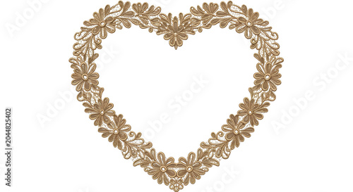 Golden Floral Heart Frame Border on White Background