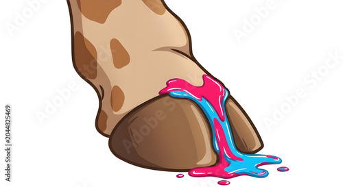 Cartoon Giraffe Hoof with Dripping Pink and Blue Paint Illustration