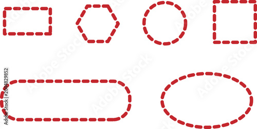 Obraz na płótnie Red dashed line geometric shapes vector frame set