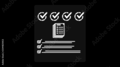 Model with quality checklist and approval icons, evaluation concept, mortgage approval and housing security vote decision white planning, application list check.