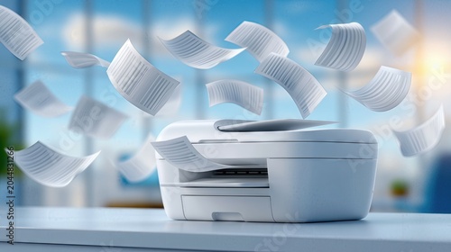 Printer ejects documents in office